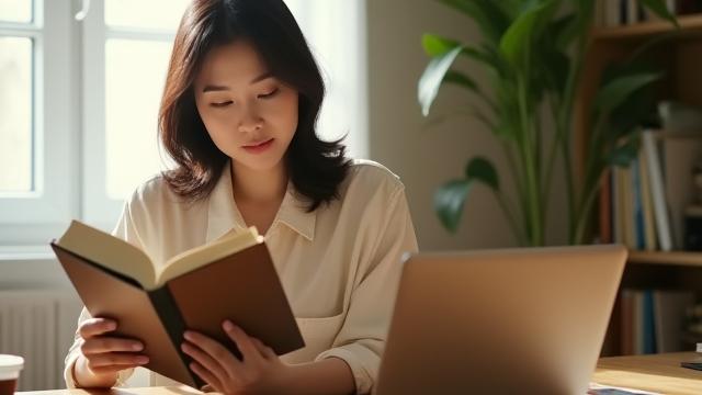 Larawan ng manunulat na nagbabasa sa isang webinar